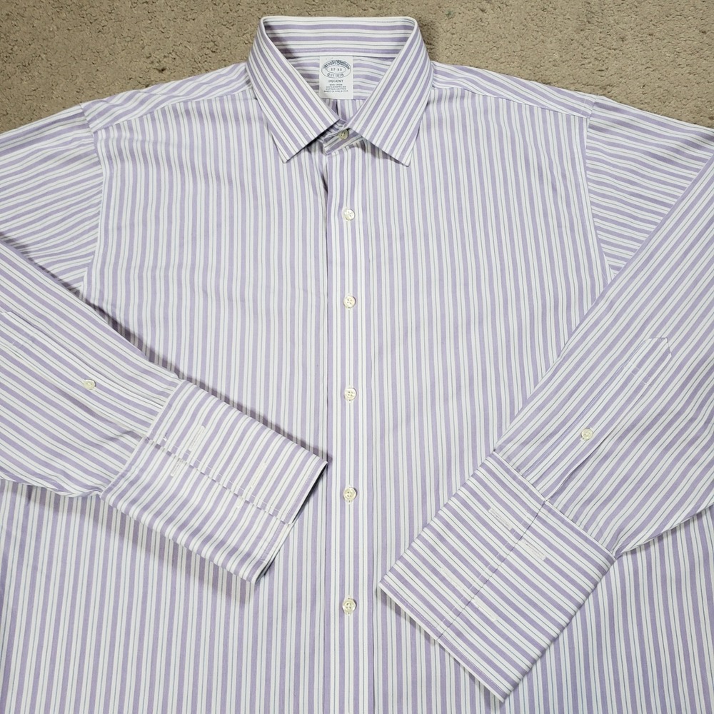 Brooks Brothers Shirt Mens 17-33 Regent Fit Non-Iron French Cuffs Purple White
